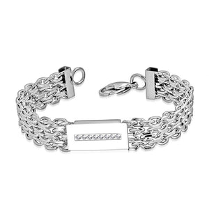 Stainless Steel Silver-Tone White Clear CZ Link Chain Men's Bracelet, 8.5"
