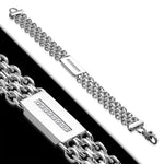 Stainless Steel Silver-Tone White Clear CZ Link Chain Men's Bracelet
