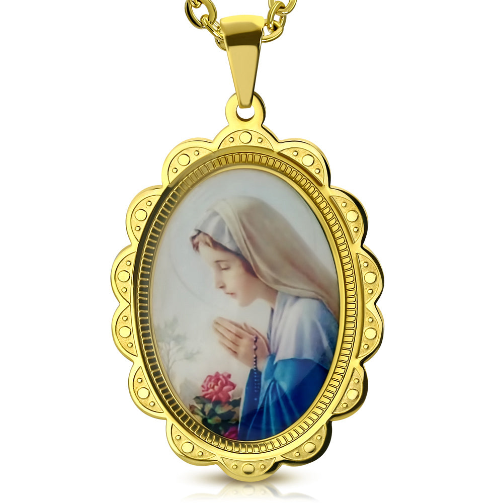 Stainless Steel Virgin Mary Religious Amulet Pendant Necklace