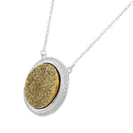 Sterling Silver Yellow Drusy Quartz CZ Round Womens Necklace Drop Dangle Earrings Jewelry Set