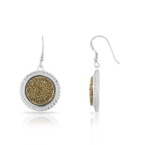 Sterling Silver Yellow Drusy Quartz CZ Round Womens Necklace Drop Dangle Earrings Jewelry Set