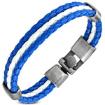 Stainless Steel Multi-Color Braided Faux Leather Layer Cuff Bracelet, 7.5"