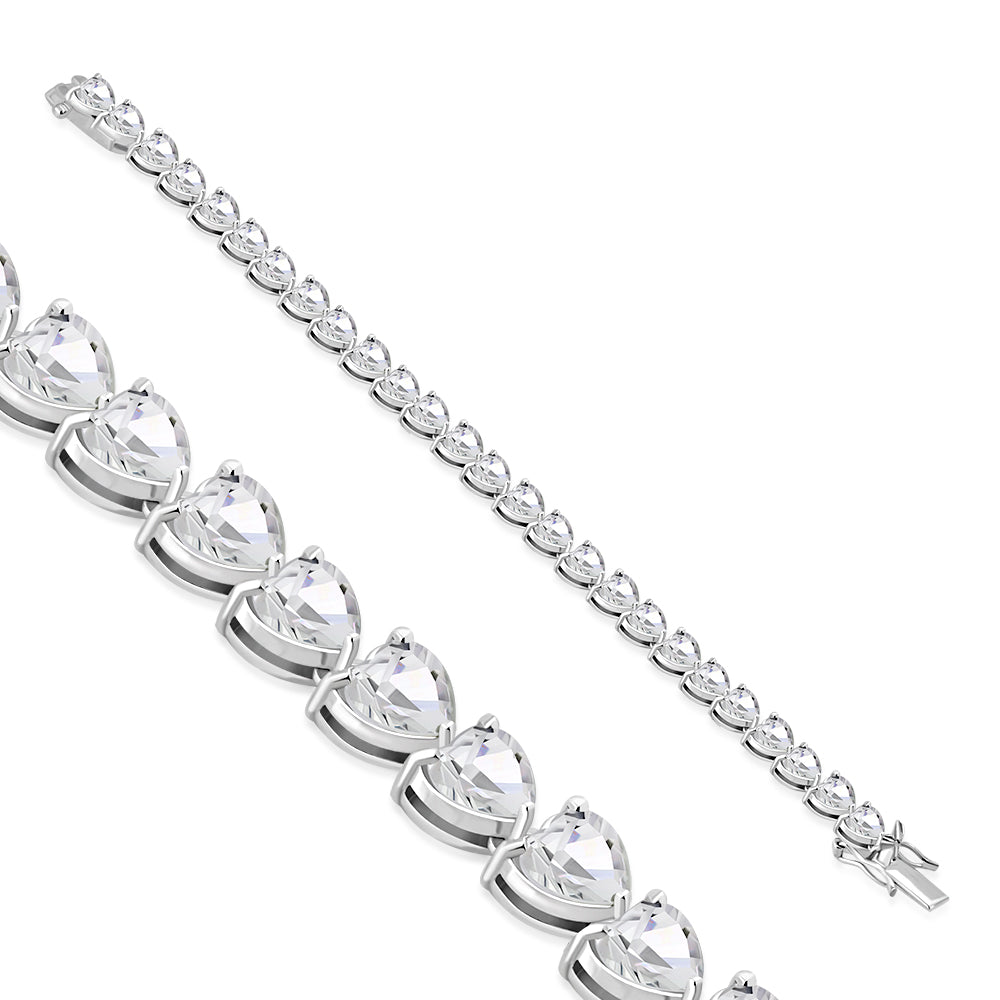 Women's 925 Sterling Silver Love Heart Tennis Bracelet Cubic Zirconia