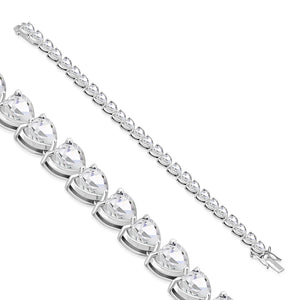 Women's 925 Sterling Silver Love Heart Tennis Bracelet Cubic Zirconia