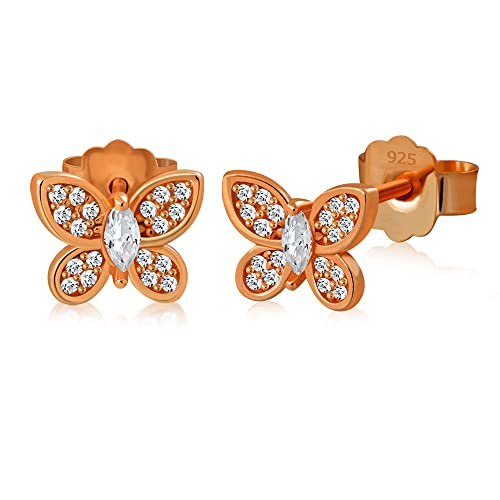 925 Sterling Silver Small Butterfly Stud Earrings Cubic Zirconia