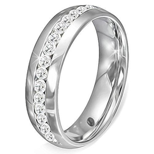 My Daily Styles Stainless Steel Silver-Tone White Clear CZ Anniversary Wedding Ring Band