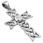 Women's Simulated Gemstone Cross Celtic Knot 925 Sterling Silver Pendant Necklace