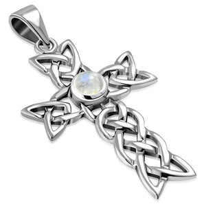 Women's Simulated Gemstone Cross Celtic Knot 925 Sterling Silver Pendant Necklace