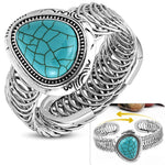Fashion Alloy Silver-Tone Simulated Turquoise Adjustable Cuff Bracelet