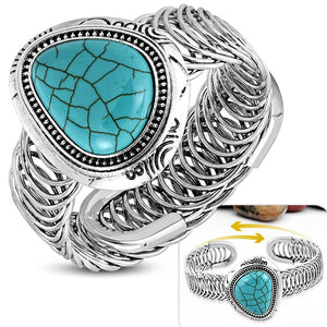 Fashion Alloy Silver-Tone Simulated Turquoise Adjustable Cuff Bracelet