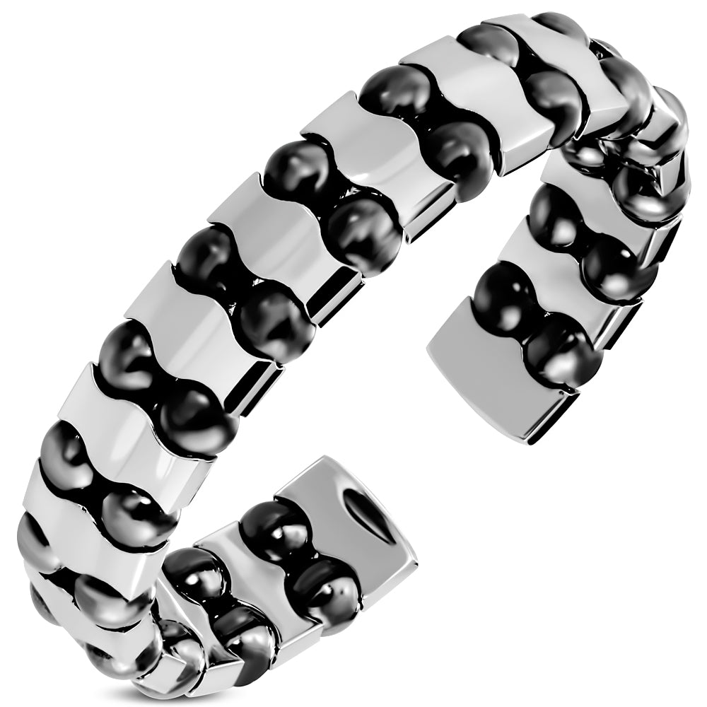 Stainless Steel Two-Tone Moving Beads Mens Open End Cuff Bracelet, 8"
