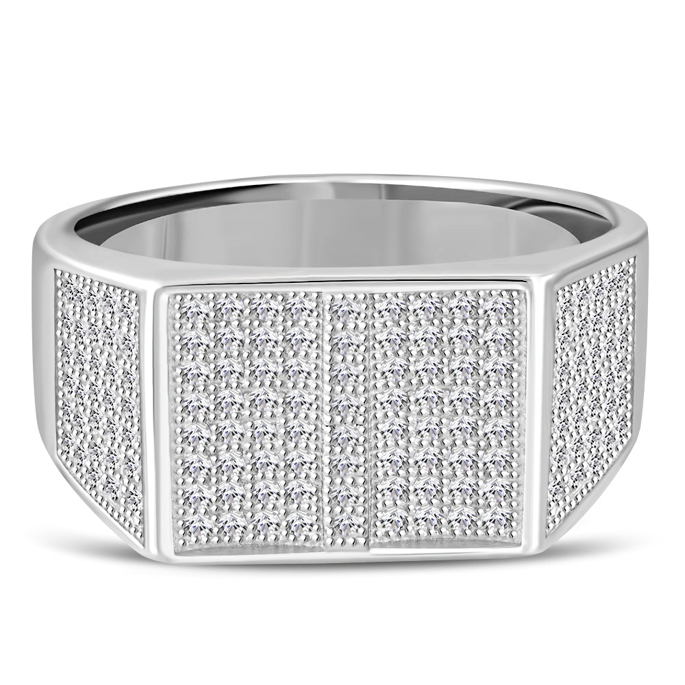 Men's 925 Sterling Silver Rectangular Geometric Statement Ring Cubic Zirconia