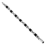 Stainless Steel Silver-Tone Black Rubber Link Mens Bracelet