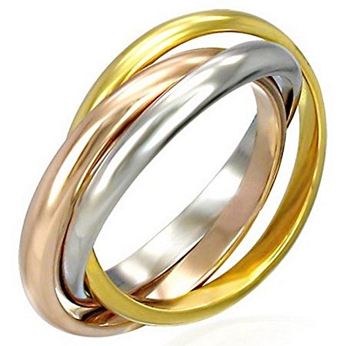 My Daily Styles Stainless Steel Three Gold-Tone Interlocking Polished Ring Band Set, 3 mm Wide