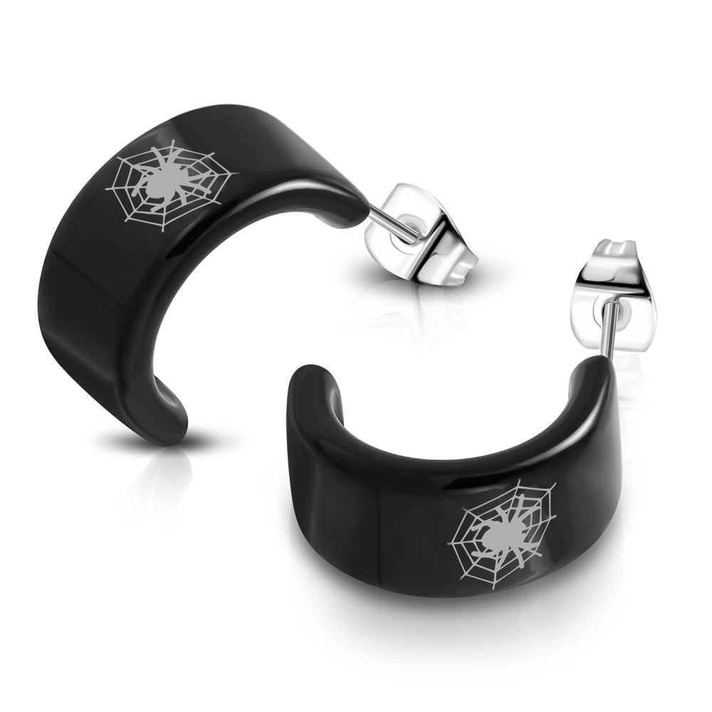 Black Spider Web Half Hoop Earrings Stainless Steel