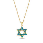 Gold Opal Inlay Star of David Necklace Pendant Sterling Silver