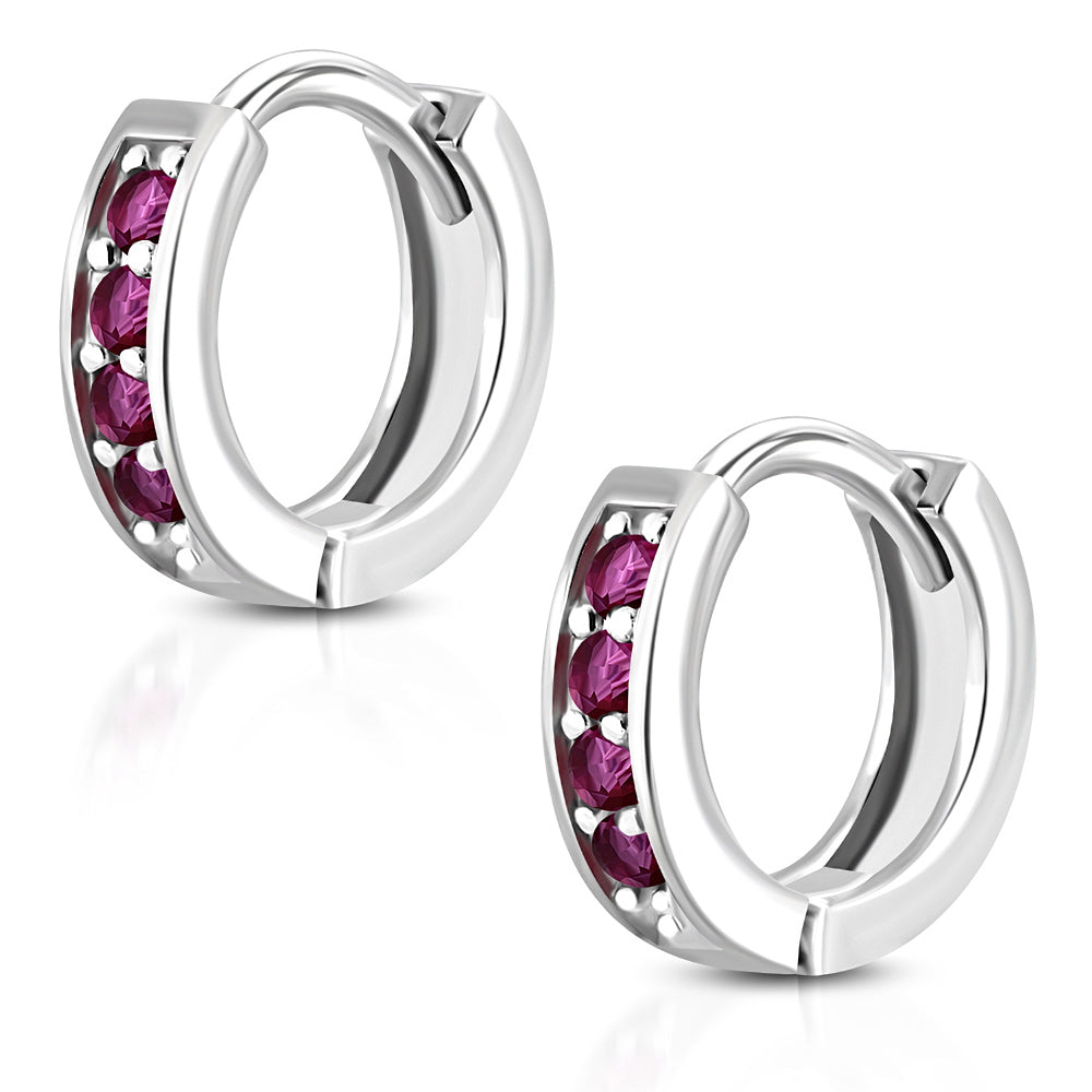 Hoop Huggie Earrings Girls Silver Plated Brass Cubic Zirconia