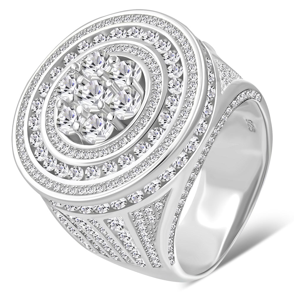 Men's 925 Sterling Silver Circular Geometric Statement Ring Cubic Zirconia