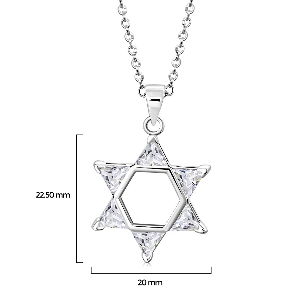 Womens 925 Sterling Silver Star of David Jewish Judaica CZ Pendant Necklace Charm Adjustable Chain 16"-18"
