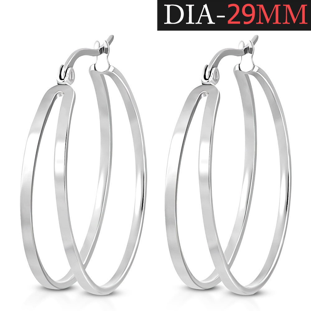 Stainless Steel Silver-Tone Round Double Hoop Earrings, 1.10"