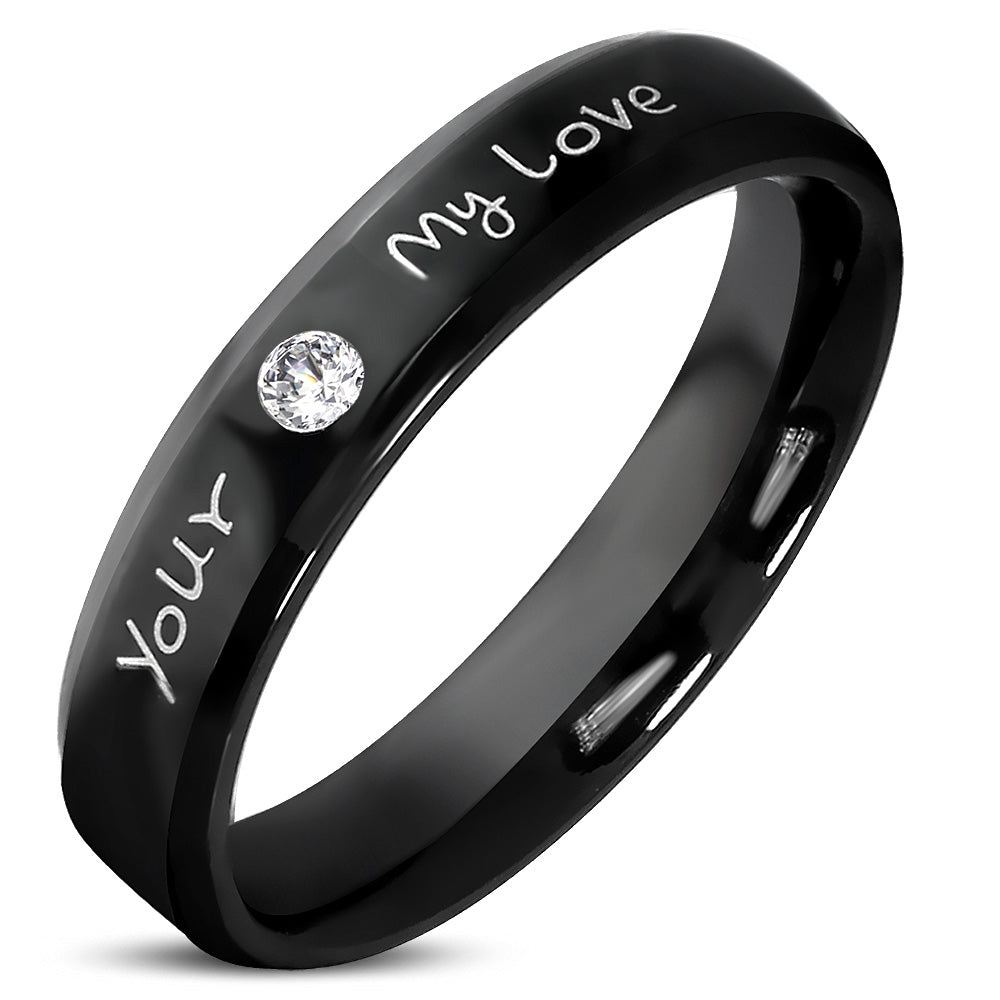 Black Your My Love Band Ring Stainless Steel Cubic Zirconia