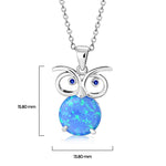 My Daily Styles – Blue Eyed Owl Necklace - Opal Necklace - Sterling Silver Necklace for Women - Sparkling Round Cut Blue Simulated Opal Stone Embellished Over The Owl Pendant – 0.6″ x 0.5″