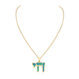 Gold Inlay Opal Chai Necklace Pendant Sterling Silver