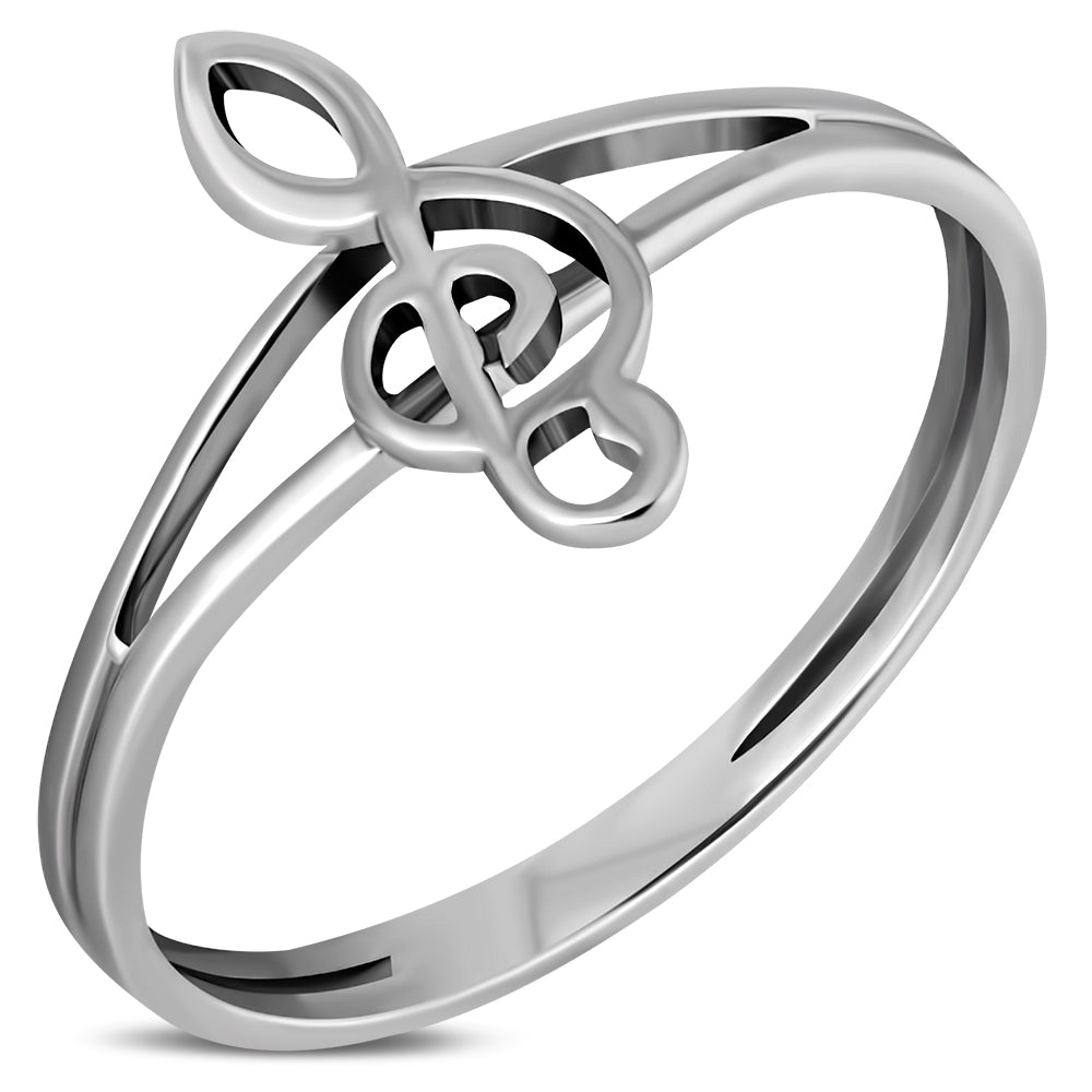 925 Sterling Silver Treble Clef Music Womens Ring