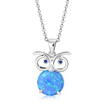 My Daily Styles – Blue Eyed Owl Necklace - Opal Necklace - Sterling Silver Necklace for Women - Sparkling Round Cut Blue Simulated Opal Stone Embellished Over The Owl Pendant – 0.6″ x 0.5″