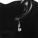 Blue Simulated Opal 925 Sterling Silver Cat Drop Dangle Earrings