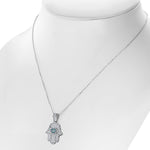 925 Sterling Silver Evil Eye Protection Hamsa Pendant Necklace Cubic Zirconia
