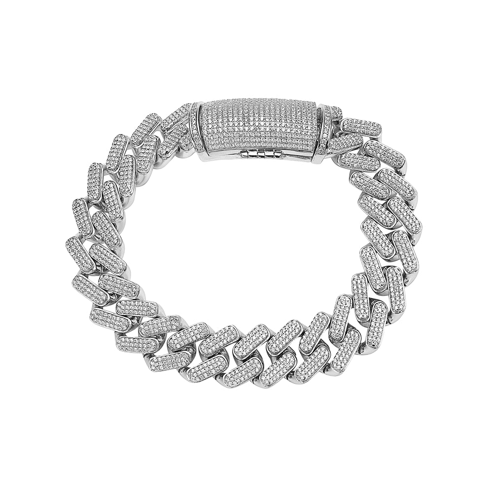 Men's 925 Sterling Silver Iced Out Bling Cuban Link CZ Cubic Zirconia Hip Hop Bracelet