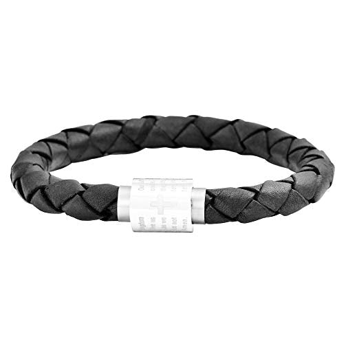 Vortex Steel Mens Genuine Leather Bracelet Lords Fathers Prayer in English 8.5"