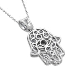 925 Sterling Silver Evil Eye Protection Hamsa Pendant Necklace Cubic Zirconia