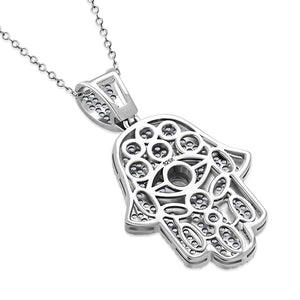 925 Sterling Silver Evil Eye Protection Hamsa Pendant Necklace Cubic Zirconia