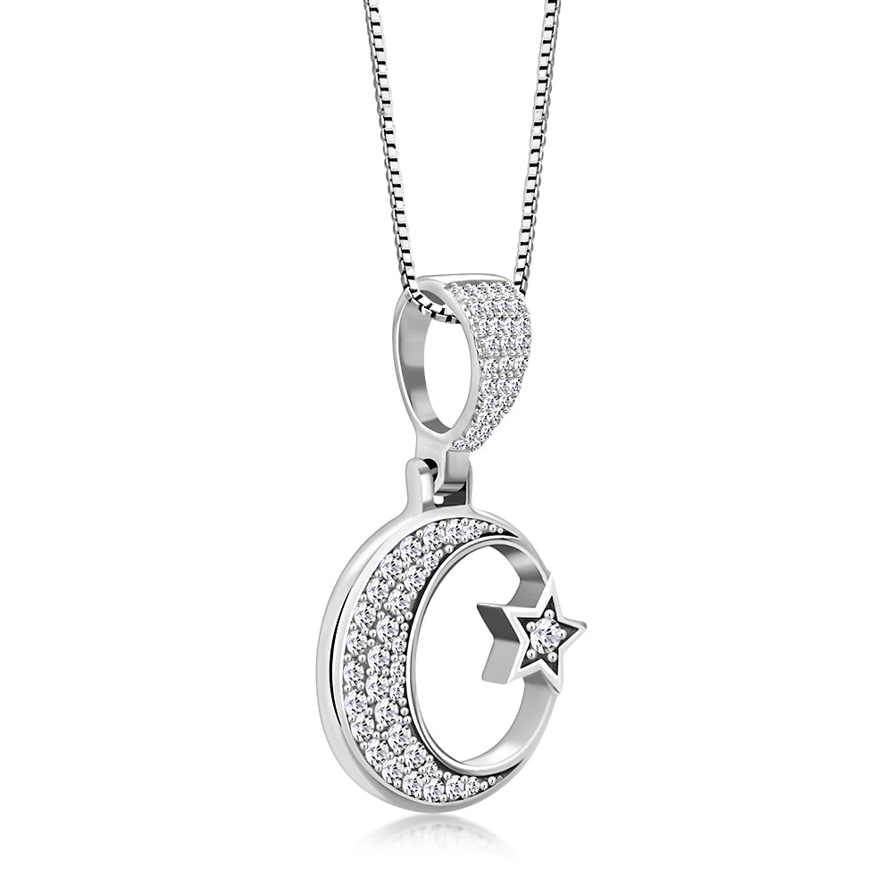 My Daily Styles 925 Sterling Silver CZ Islamic Muslim Pendant Necklace with Crescent Moon and Star Design