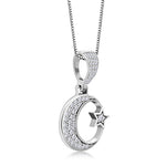 My Daily Styles 925 Sterling Silver CZ Islamic Muslim Pendant Necklace with Crescent Moon and Star Design