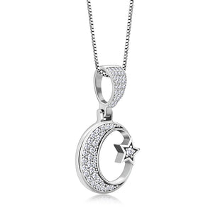 My Daily Styles 925 Sterling Silver CZ Islamic Muslim Pendant Necklace with Crescent Moon and Star Design