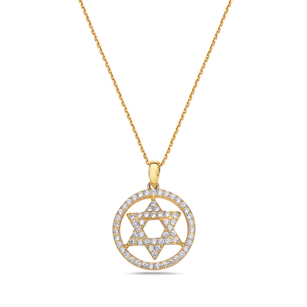 925 Sterling Silver Yellow Gold-Tone Jewish Star of David CZ Pendant Necklace