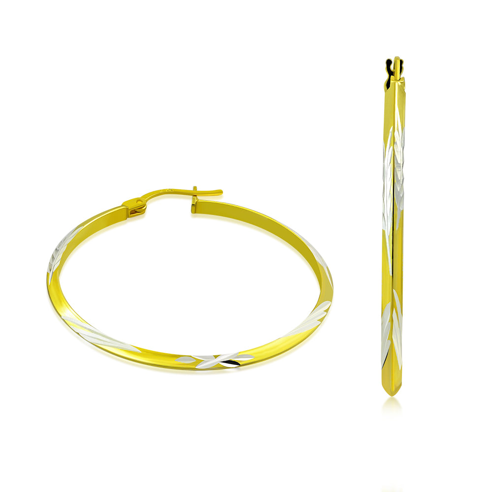 My Daily Styles - Hoop Earrings for Women - Diamond Cut Hoop Earrings - Yellow Gold Plated 925 Sterling Silver Earrings - Lever Back Closure - Flattering Textured Look - 41 mm