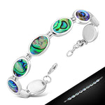 Women's Simulated Abalone Shell 925 Sterling Silver Oval Link Adjustable from 6.5" - 7.25" (inches) Bracelet