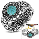 Fashion Alloy Silver-Tone Flower Simulated Turquoise Adjustable Cuff Bracelet, 9"