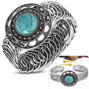 Fashion Alloy Silver-Tone Flower Simulated Turquoise Adjustable Cuff Bracelet, 9"