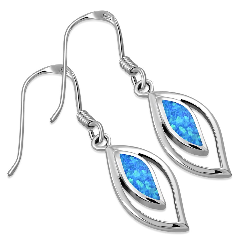 Womens Blue Green Opal 925 Sterling Silver Drop Dangle Earrings