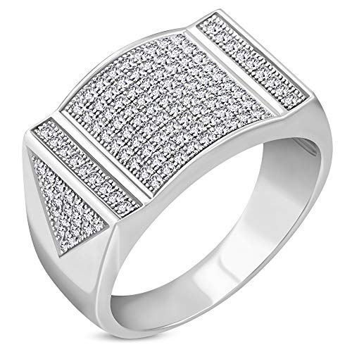 925 Sterling Silver White Clear CZ Large Statement Cocktail Mens Ring Band