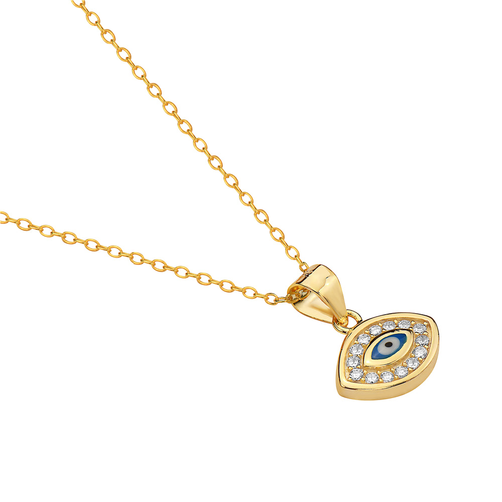 Gold Turkish Evil Eye Necklace Sterling Silver Cubic Zirconia