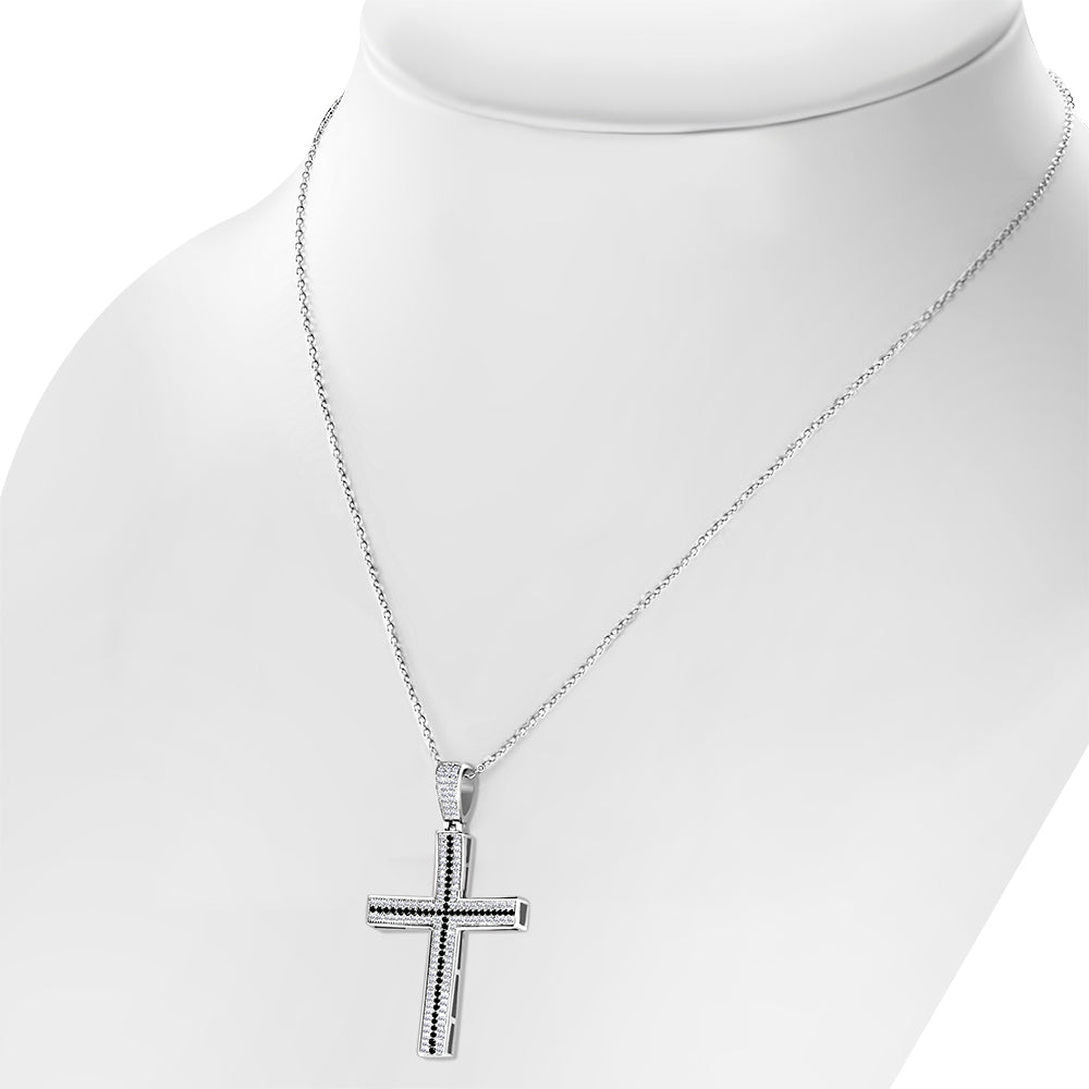 Men's 925 Sterling Silver Cross Pendant Necklace Cubic Zirconia