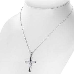Men's 925 Sterling Silver Cross Pendant Necklace Cubic Zirconia
