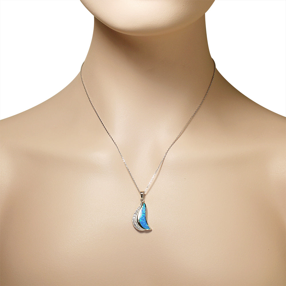 Sterling Silver Womens Blue Turquoise CZ Simulated Opal Sail Pendant Necklace