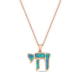 Rose Gold Opal Chai Necklace Pendant Sterling Silver